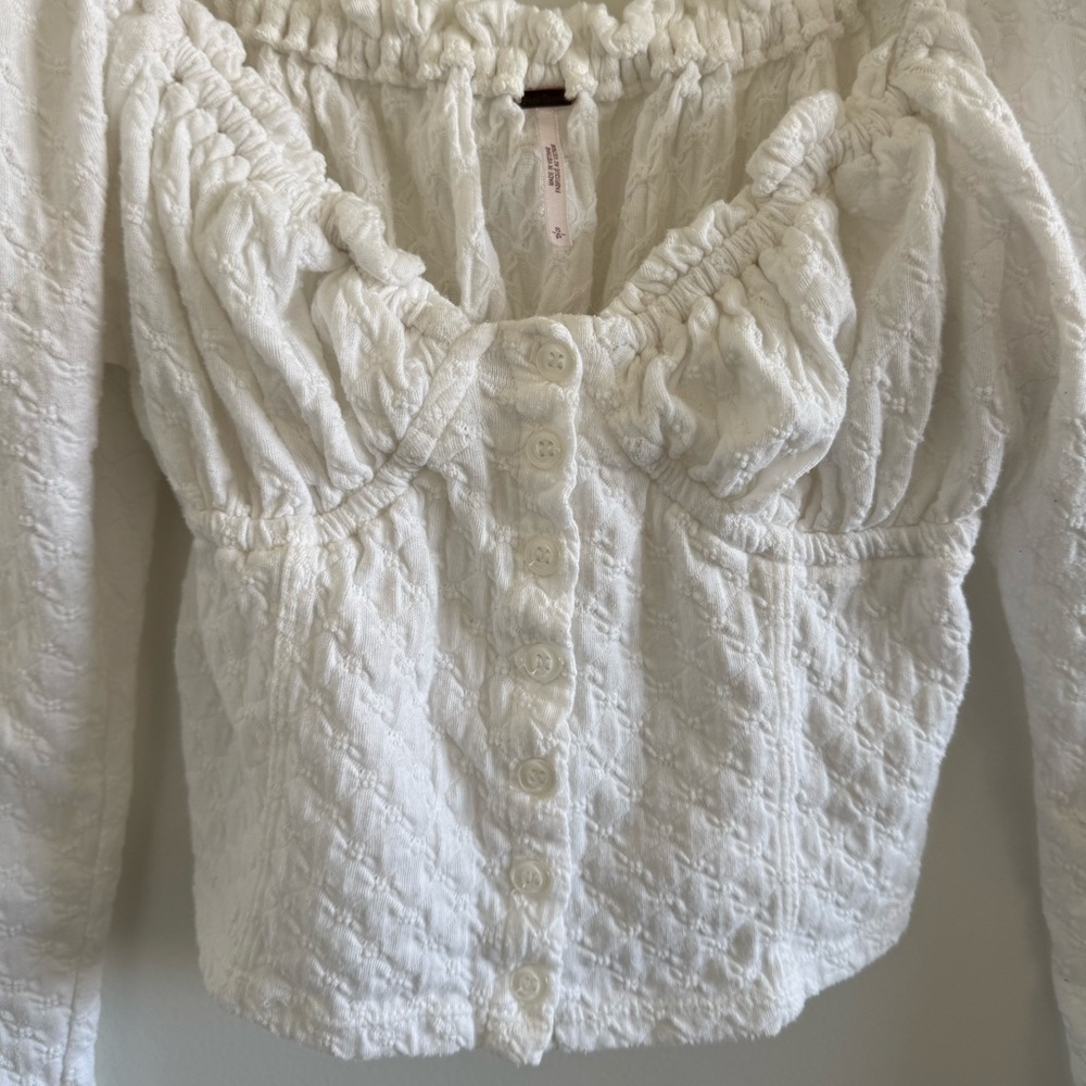 Free People White Textured Blouse - Picture 2 of 3